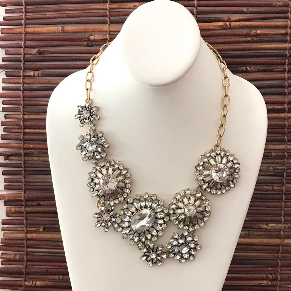 J. Crew Crystal  Rhinestone Flower Lattice Necklace
